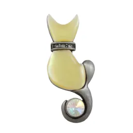 Pewter Mother of Pearl Shell Cat Brooch Pin -SLP710A