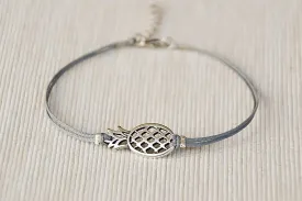 Pineapple anklet for women silver plated fruit charm dainty gray string cord ankle bracelet summer gift for her minimalist travel jewelry beach custom