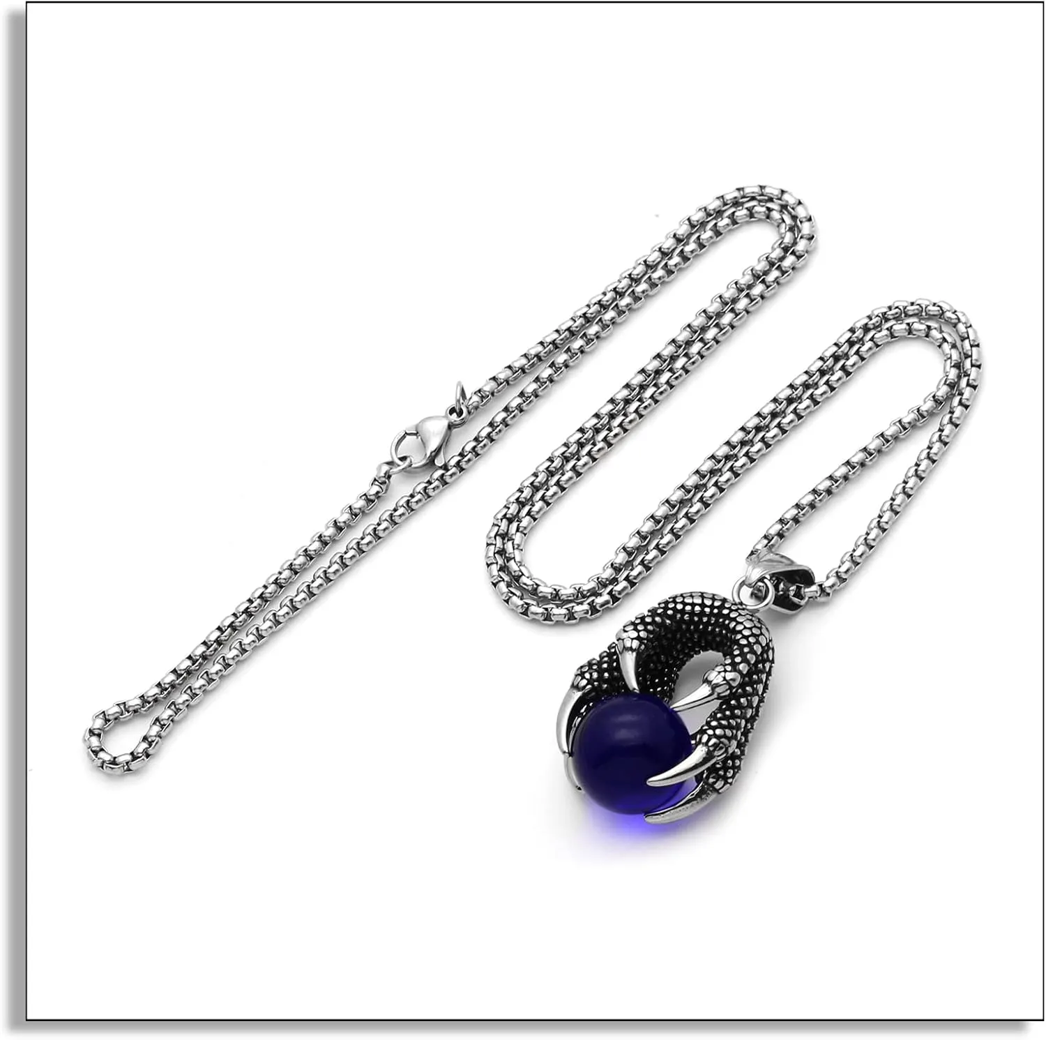 Punk Rock Stainless Steel Dragon Claw Pendant Crystal Ball Necklace,24inches Link Chain
