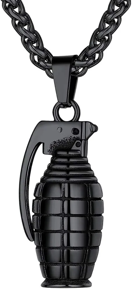 Richsteel Grenade/Gun/Bullet/Anti-Terrorism Headgear Pendant Necklace for Men Stainless Steel/18K Gold/Black Plated Military Style Punk Jewelry(Gift Wrapped)