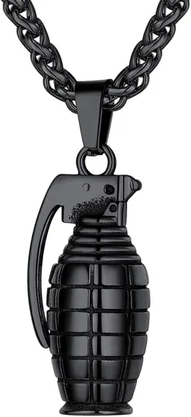 Richsteel Grenade/Gun/Bullet/Anti-Terrorism Headgear Pendant Necklace for Men Stainless Steel/18K Gold/Black Plated Military Style Punk Jewelry(Gift Wrapped)