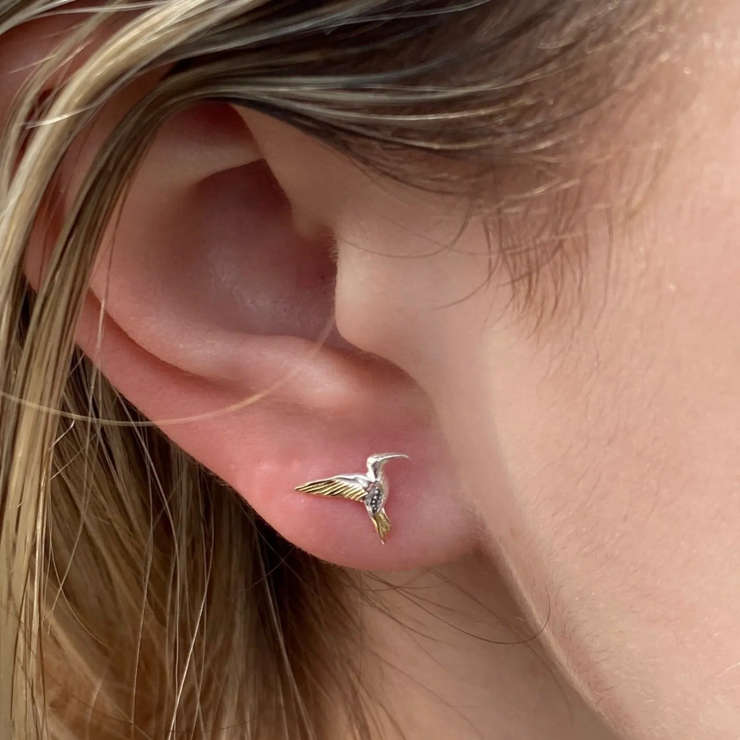 Silver and Golden Hummingbird Earrings