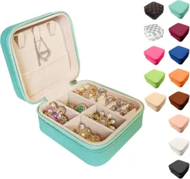 Small Travel Jewelry Box, Portable Mini Jewelry Leather Box Jewelry Ring Organizer Case Storage Holder Gift Boxes for Girls Women, Blue
