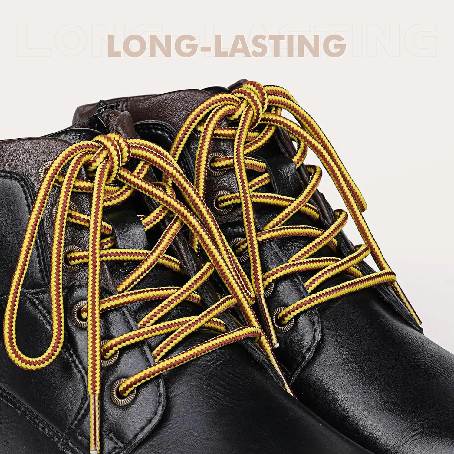 Stepace Round Shoelaces [2 Pairs] Heavy Duty Boot Shoe Laces for Hiking Work Boots