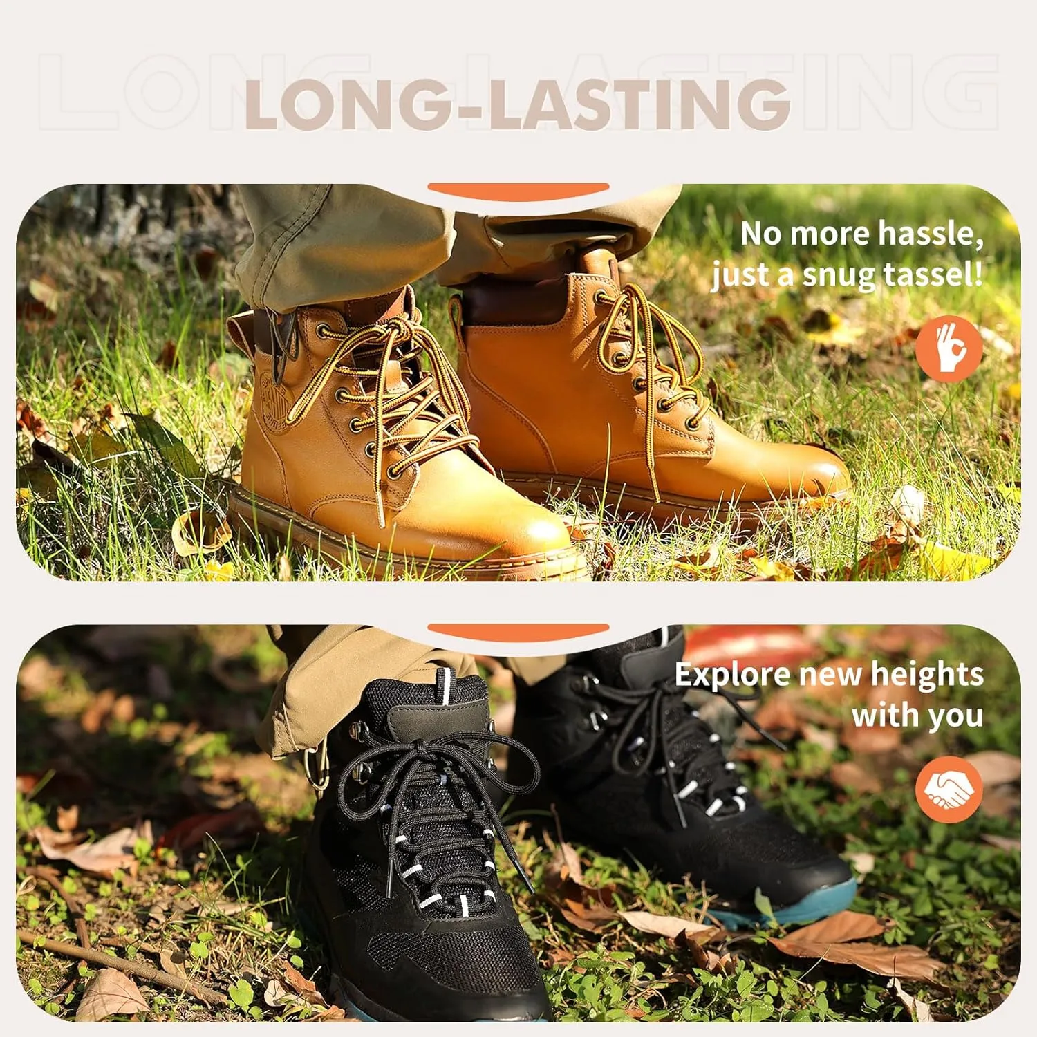 Stepace Round Shoelaces [2 Pairs] Heavy Duty Boot Shoe Laces for Hiking Work Boots
