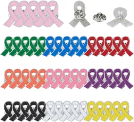 SUPERFINDINGS 50PCS 10 Colors Breast Cancer Awareness Lapel Pins Ribbon Enamel Pins Alloy Badges Hope Ribbon Lapel Pins for Charity Recognition Public Event