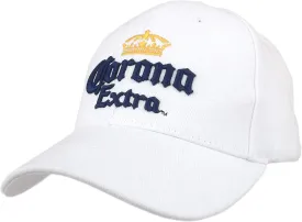 Tee Luv Corona Extra Beer Hat - Corona Crown Logo Baseball Cap (White)