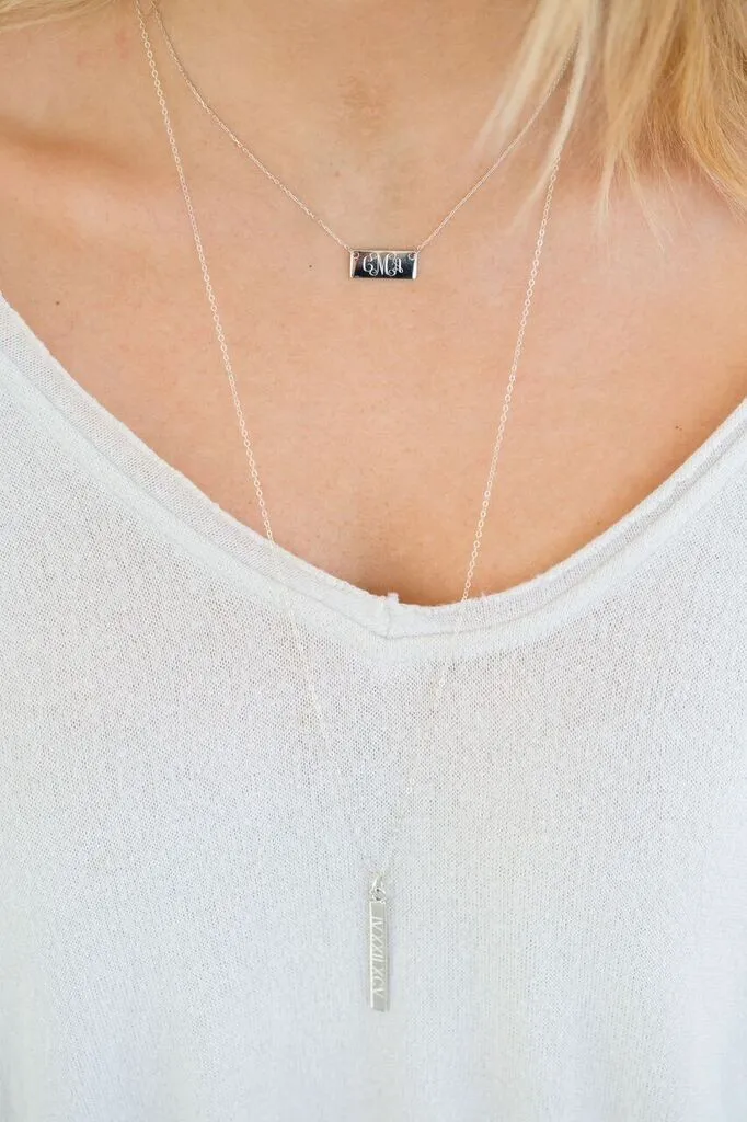 Tiny Bar Monogram Necklace Sterling Silver or Gold Plated