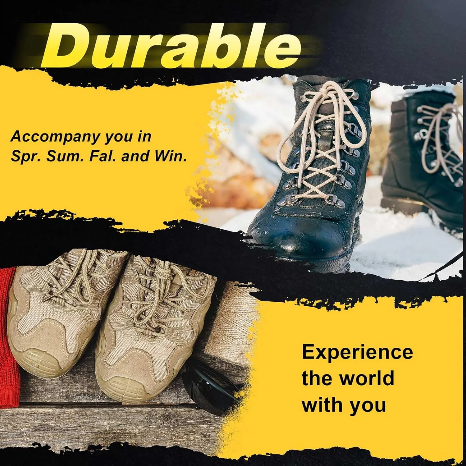 VSUDO 2 Pairs Round Boot Laces, 5/32" Outdoor Work & Hiking Shoe Laces for Boots