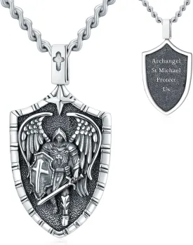 WINNICACA 925 Sterling Silver Saint Religious Necklace for Men Women, Amulet Protect Us Medal Pendant Necklace Catholic Jewelry Graduation Gifts for Police Father Son,with Stainless Steel Chain