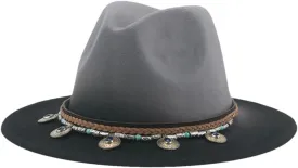 Women Fedoras Hats Mens Casual Gradient Color Cap Band Patchwork Panama Wide Brim Hat Black 56-58cm