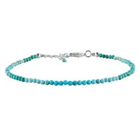YANARA Real Turquoise Bracelet For Women Genuine Gemstone, Natural Birthstone, Handmade Simple Bracelet, Gorgeous Micro Beads Chakra Jewelry, Crystals in Silver Plated Chain 8 inch
