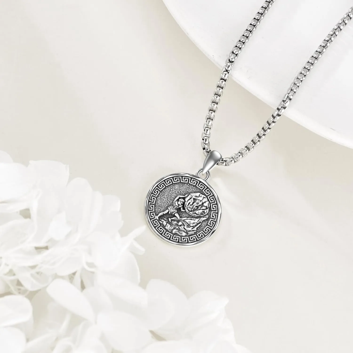 YFN Greek God Necklace Sterling Silver Greek Protector Pendant Religious Jewelry Gifts for Women Men