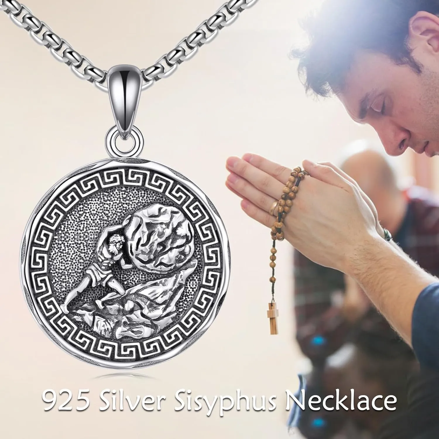 YFN Greek God Necklace Sterling Silver Greek Protector Pendant Religious Jewelry Gifts for Women Men