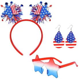 ZLIXING 4th of July Headbands Patriotic Outfits Hair Accessories Women Men Sunglasses Earrings Fourth of July Shirts Dress Tank Top Party Supplies Favors